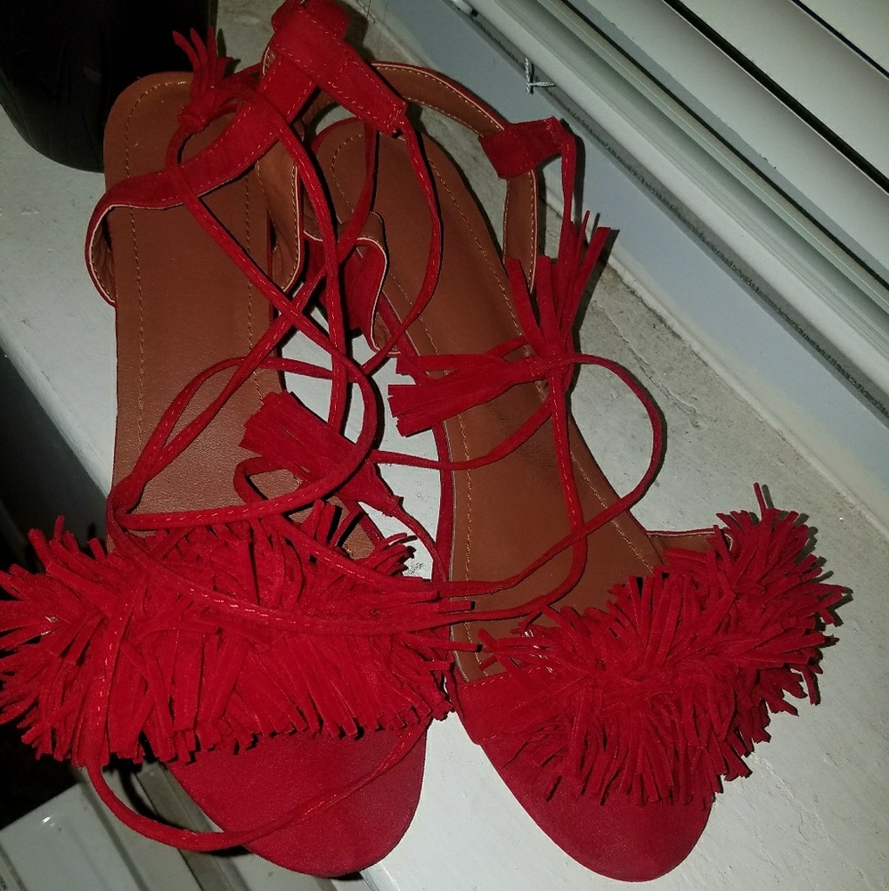 Sexy red fringe sandals (worn once)